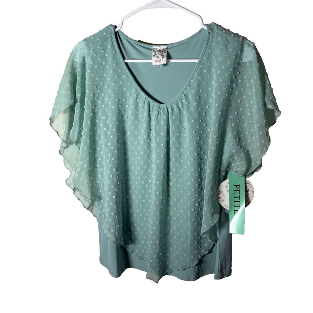 Naif Blouse Women's Petite Large Ruffle Short Sleeve Lined Casual Top Shirt
